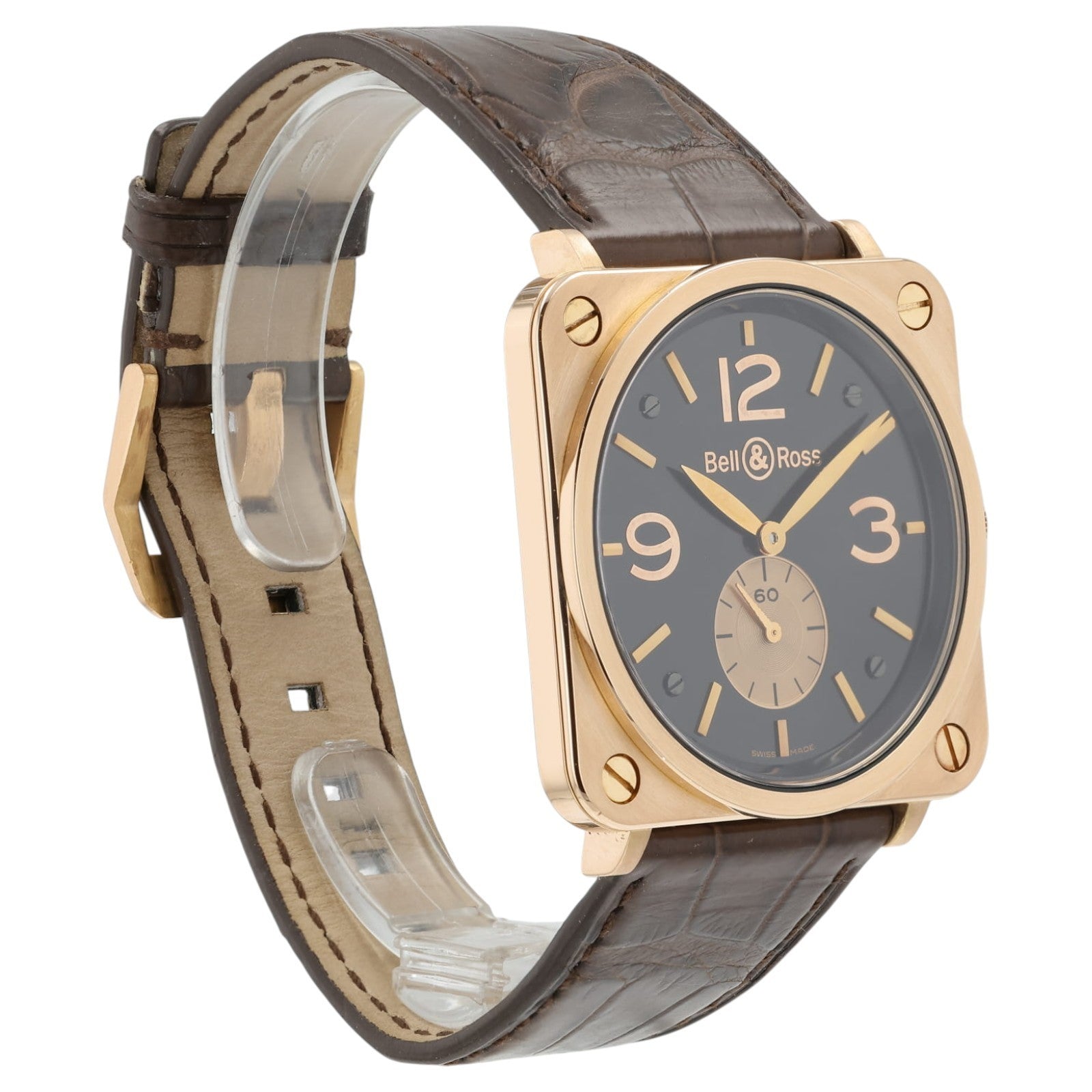 Bell & Ross Black Dial 18k Rose Gold 39mm Manual Wind Mens Watch BRS-70-R