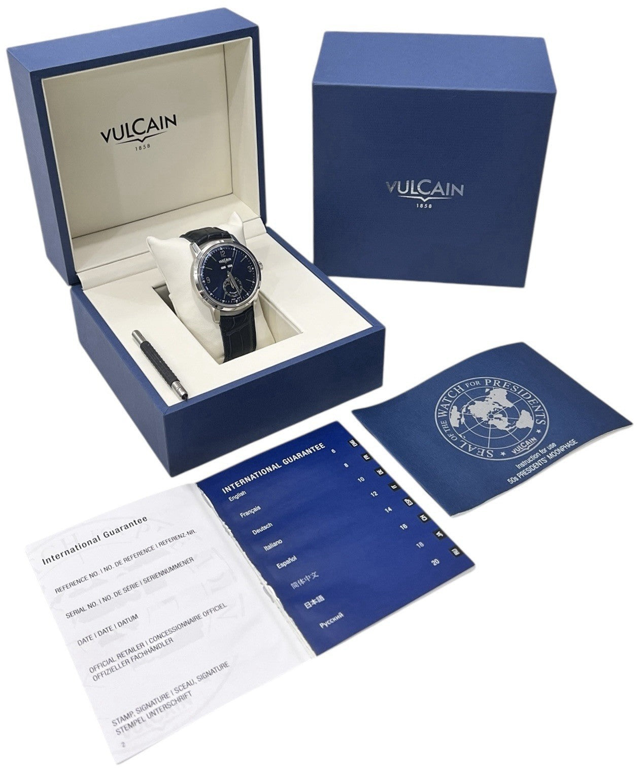 Vulcan Moonphase 50s Presidents Steel Blue Dial 42mm Automatic Mens Watch 580158