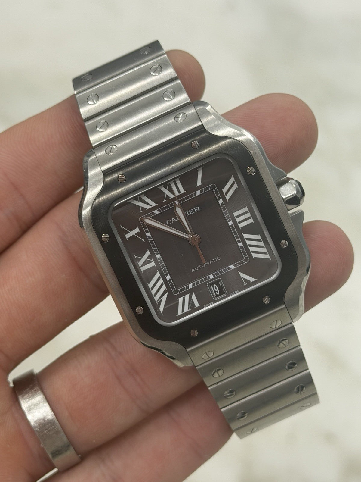 Cartier Santos Stainless Steel Grey Dial 39.8mm Automatic Men's Watch WSSA0037