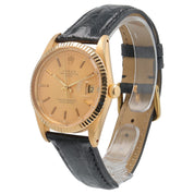 Rolex Oyster Perpetual Date 34 Fluted Bezel 18K Gold Champagne Dial Watch