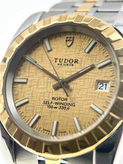 Tudor Classic Date Gold Linen Diamond Dial 18k and Steel Automatic Watch 21013