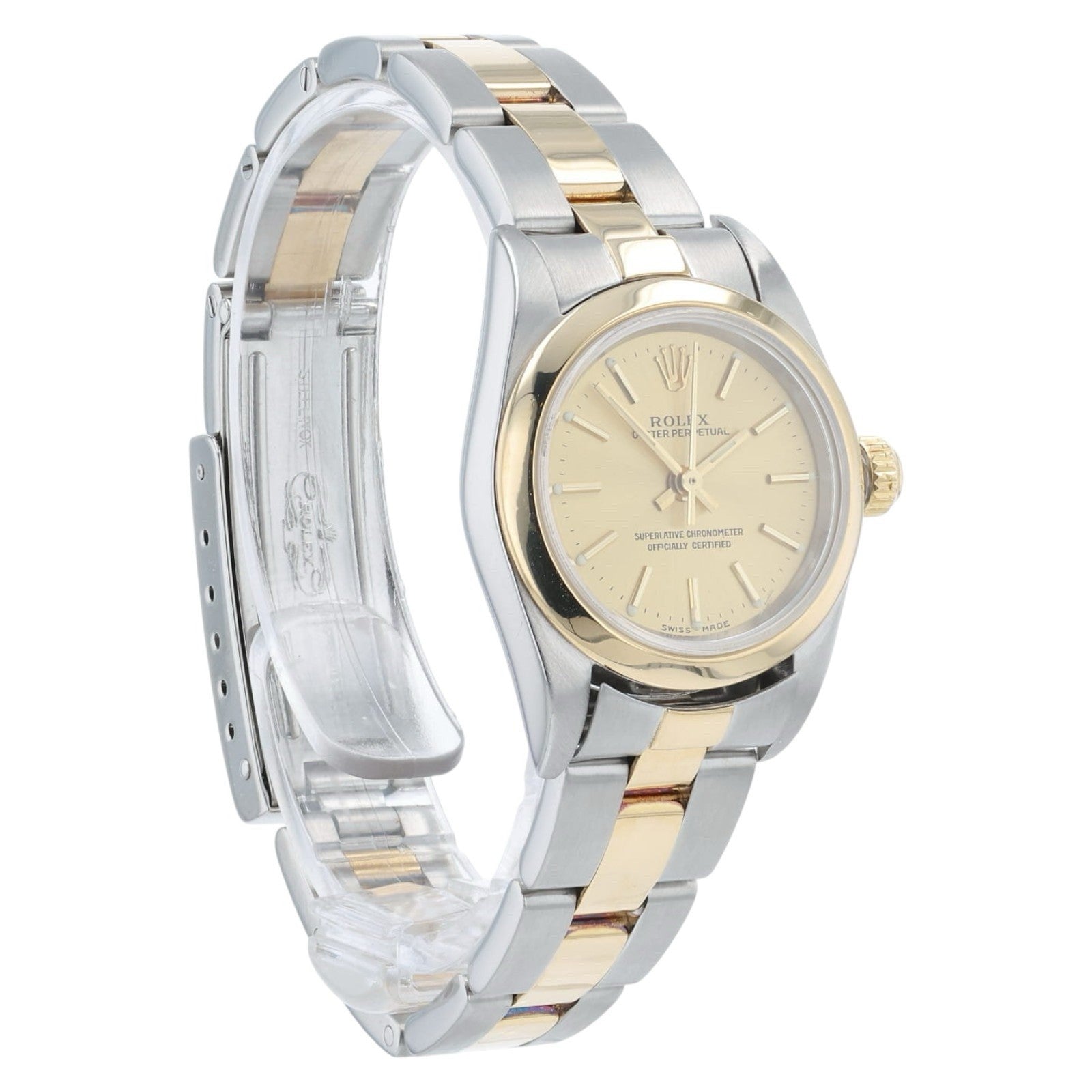Rolex Oyster Perpetual Gold & Steel Champagne Dial 24mm Automatic Women’s 76183