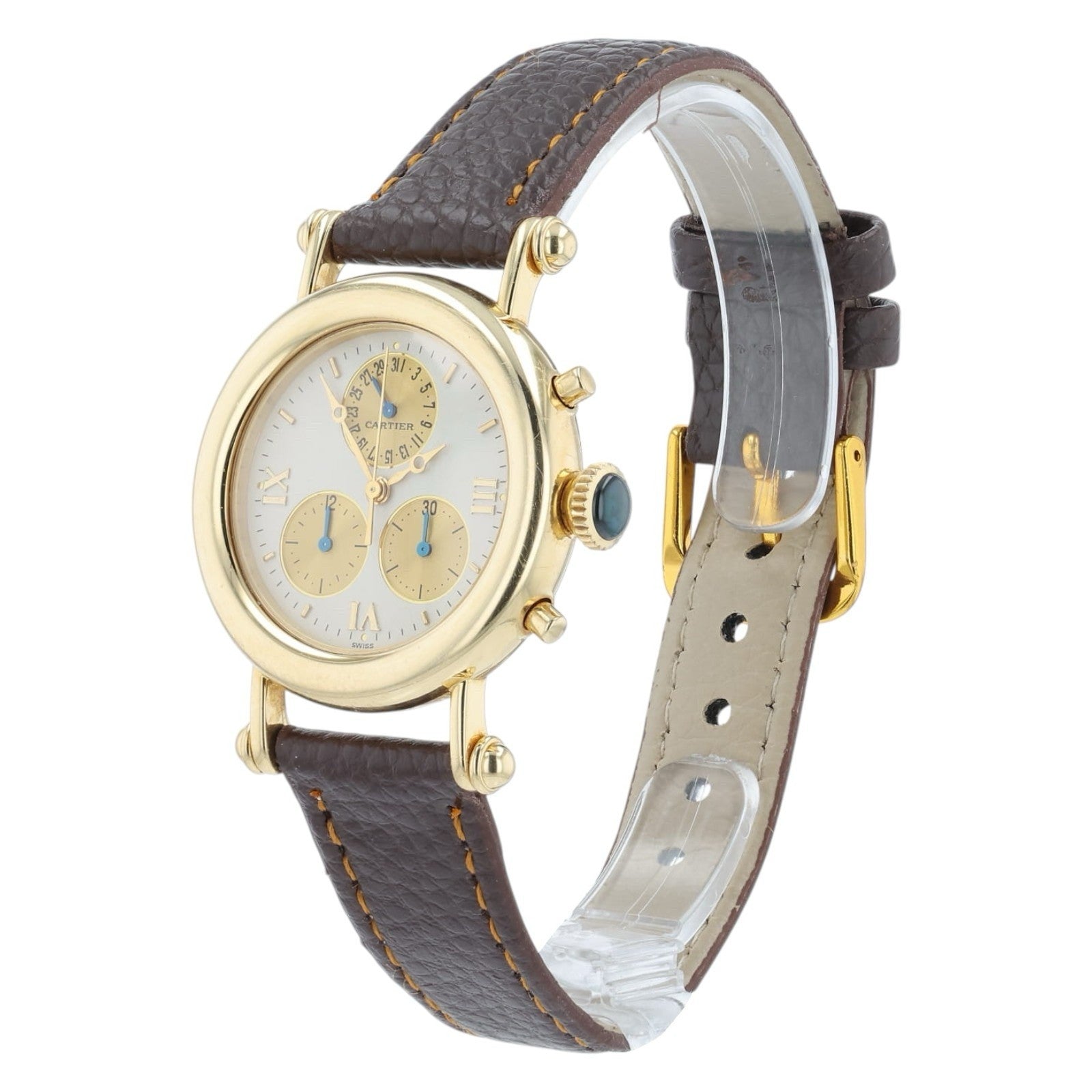 Cartier Diablo 18k Yellow Gold White Dial 32mm Quartz Movement Womens Watch 1400