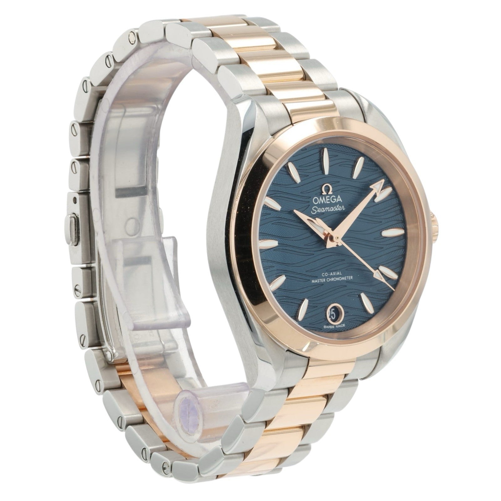 Omega Seamaster Blue Dial 18k Rose Gold & Steel 34mm Ladies 220.20.34.20.03.001