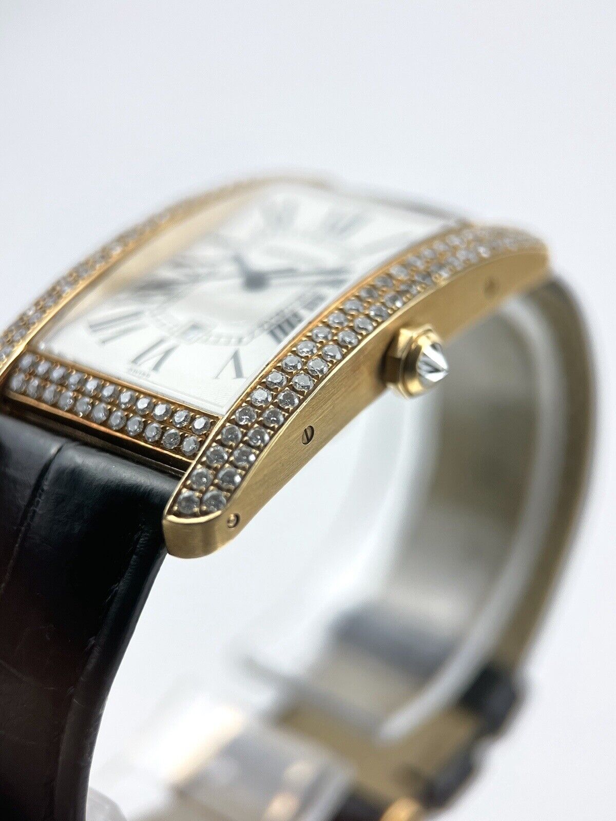 Cartier Tank Americaine Large 18k Yellow Gold After Market Diamonds Watch 1740