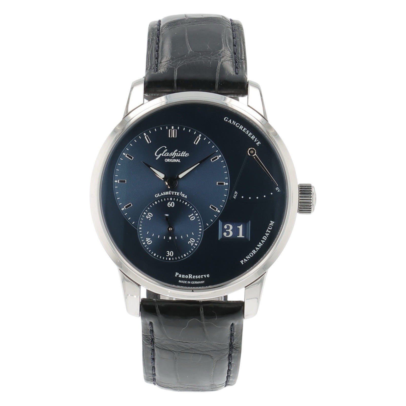 Glashutte Original PanoReserve Steel Blue Dial 40mm Manual Wind 1-65-01-26-12-61