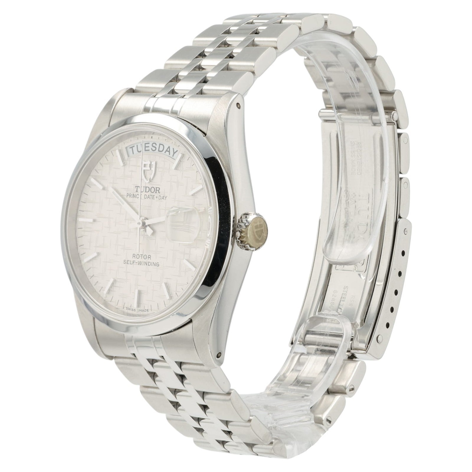 Tudor Prince Date Day Silver Linen Dial Steel 36mm Automatic Mens Watch 76200