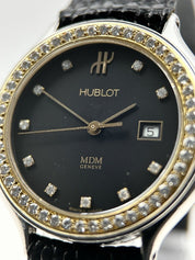 Hublot Elegance MDM Quartz Watch 31mm Black Dial Factory Diamonds 140.1