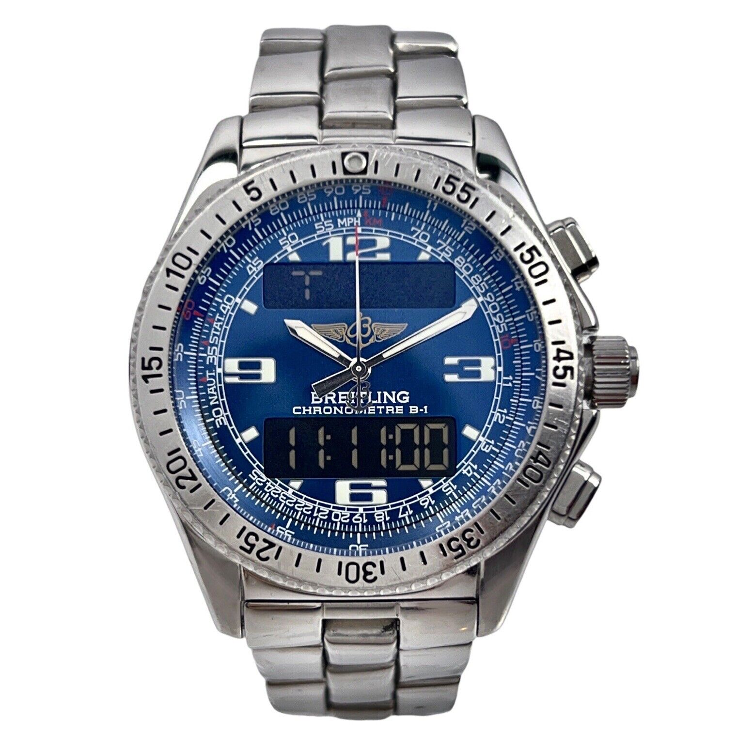 Breitling Mens Chronograph B-1 Blue Dial 42mm Analog Digital Quartz Watch A78362