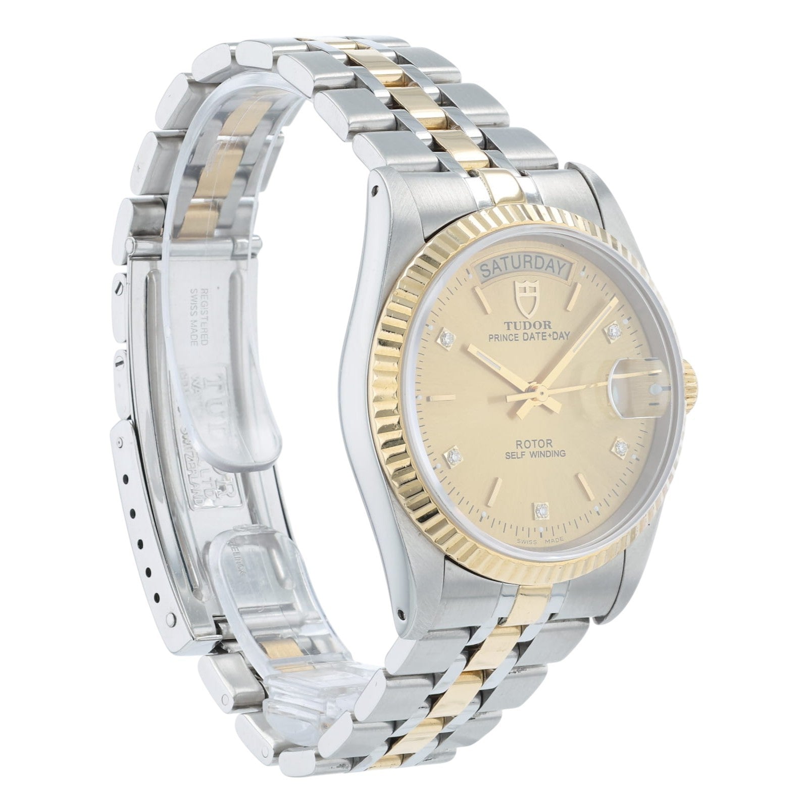 Tudor Prince Date Day Champagne Dial Steel and Gold 36mm Factory Diamond 76213