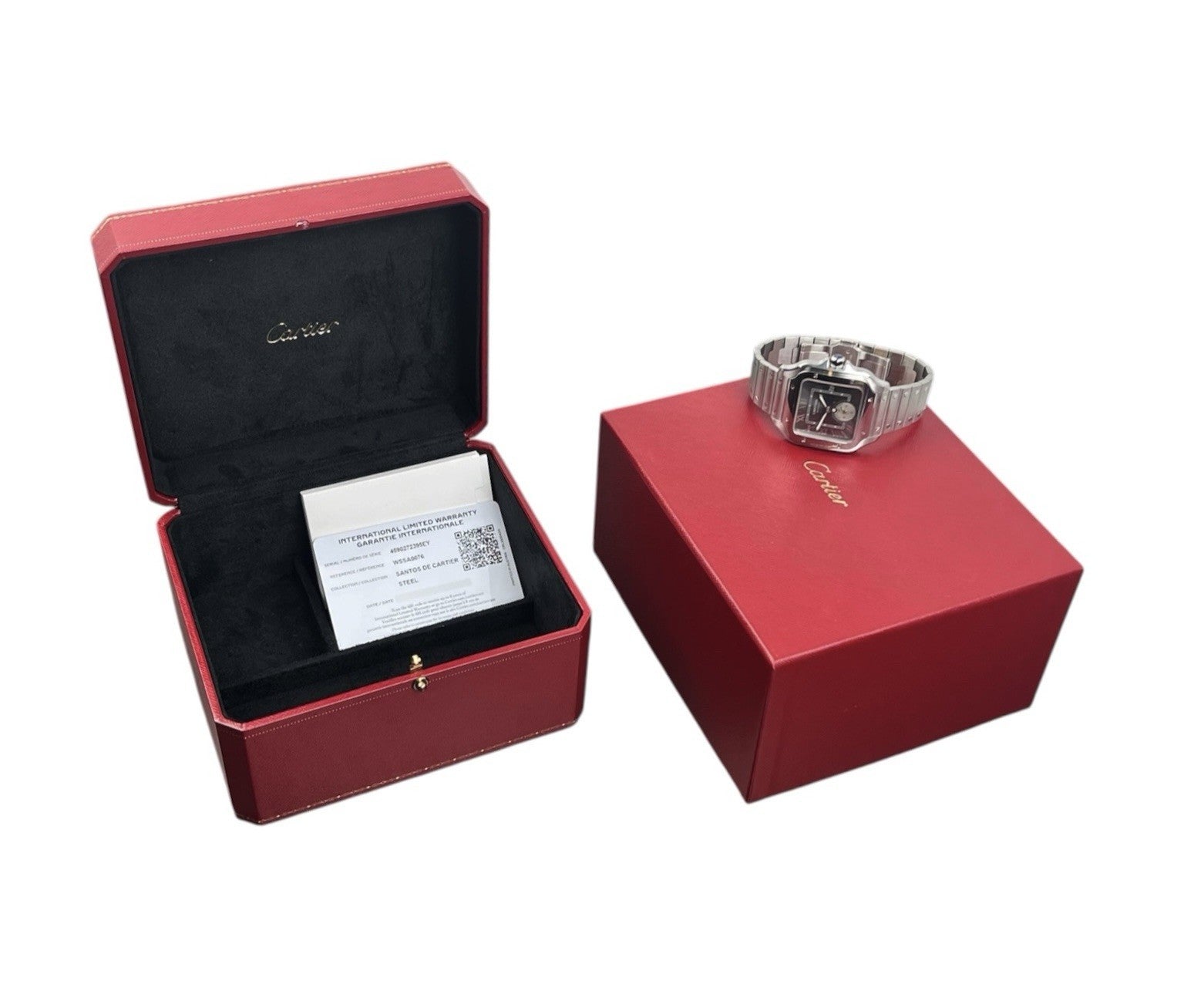 Cartier Santos Dual Time Gray Dial Steel 40.2mm Automatic Mens Watch WSSA0076