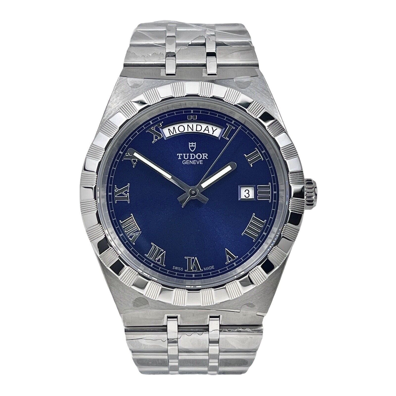 TUDOR Royal Blue Roman Day Date Stainless Steel Men's Automatic Watch 28600