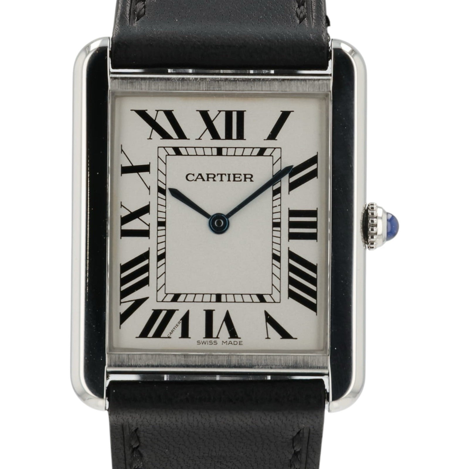 Cartier Tank Solo Silver Dial Stainless Steel 27x34mm Quartz Mens Watch W1018355
