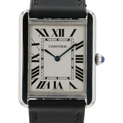 Cartier Tank Solo Silver Dial Stainless Steel 27x34mm Quartz Mens Watch W1018355