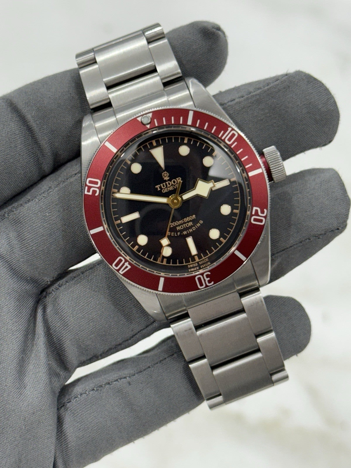 Tudor Black Bay Smiley Dial Stainless Steel Red 41mm Automatic Watch 79220R