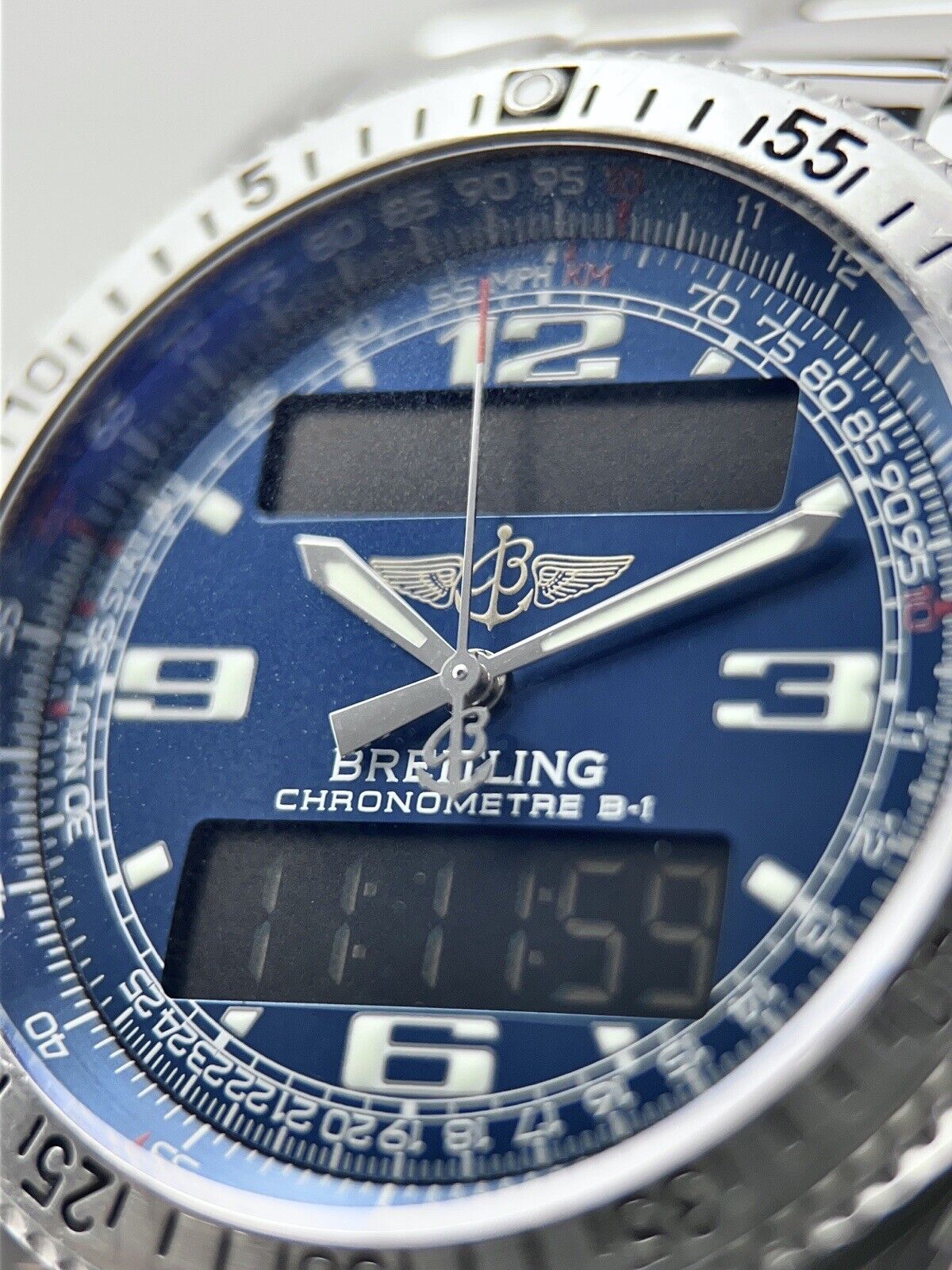 Breitling Mens Chronograph B-1 Blue Dial 42mm Analog Digital Quartz Watch A78362