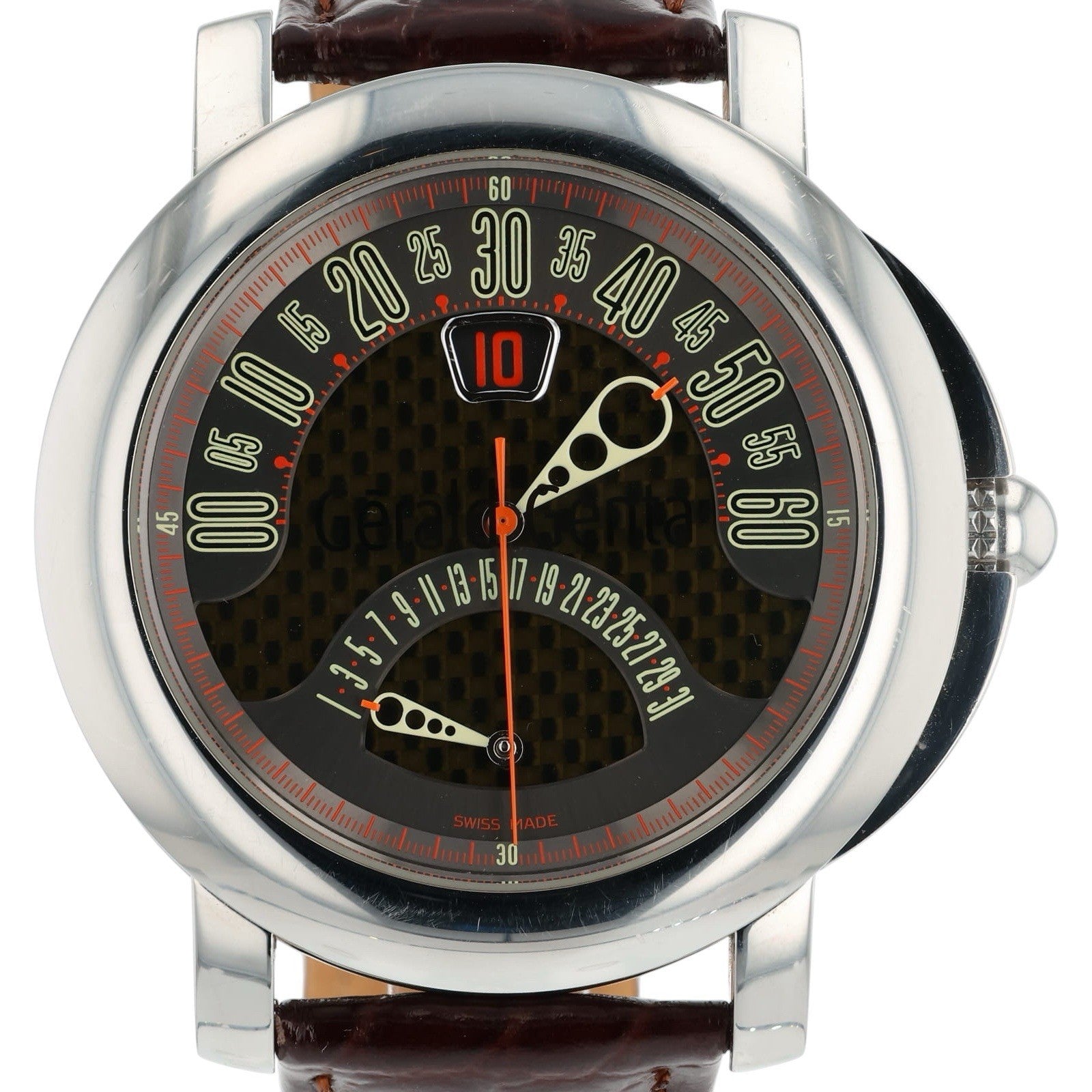 Gerald Genta Arena Bi Retro Steel Carbon Dial 46mm Automatic Mens Watch BSP.Y.10