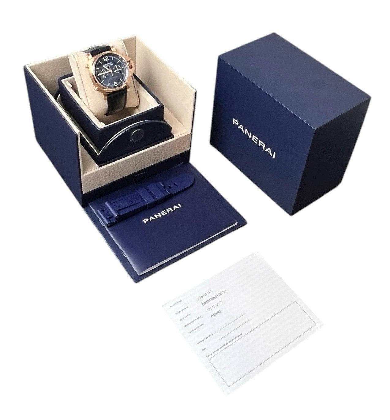 Panerai Luminor Goldtech 18k Rose Gold Blue Dial 44mm Automatic Mens PAM01111