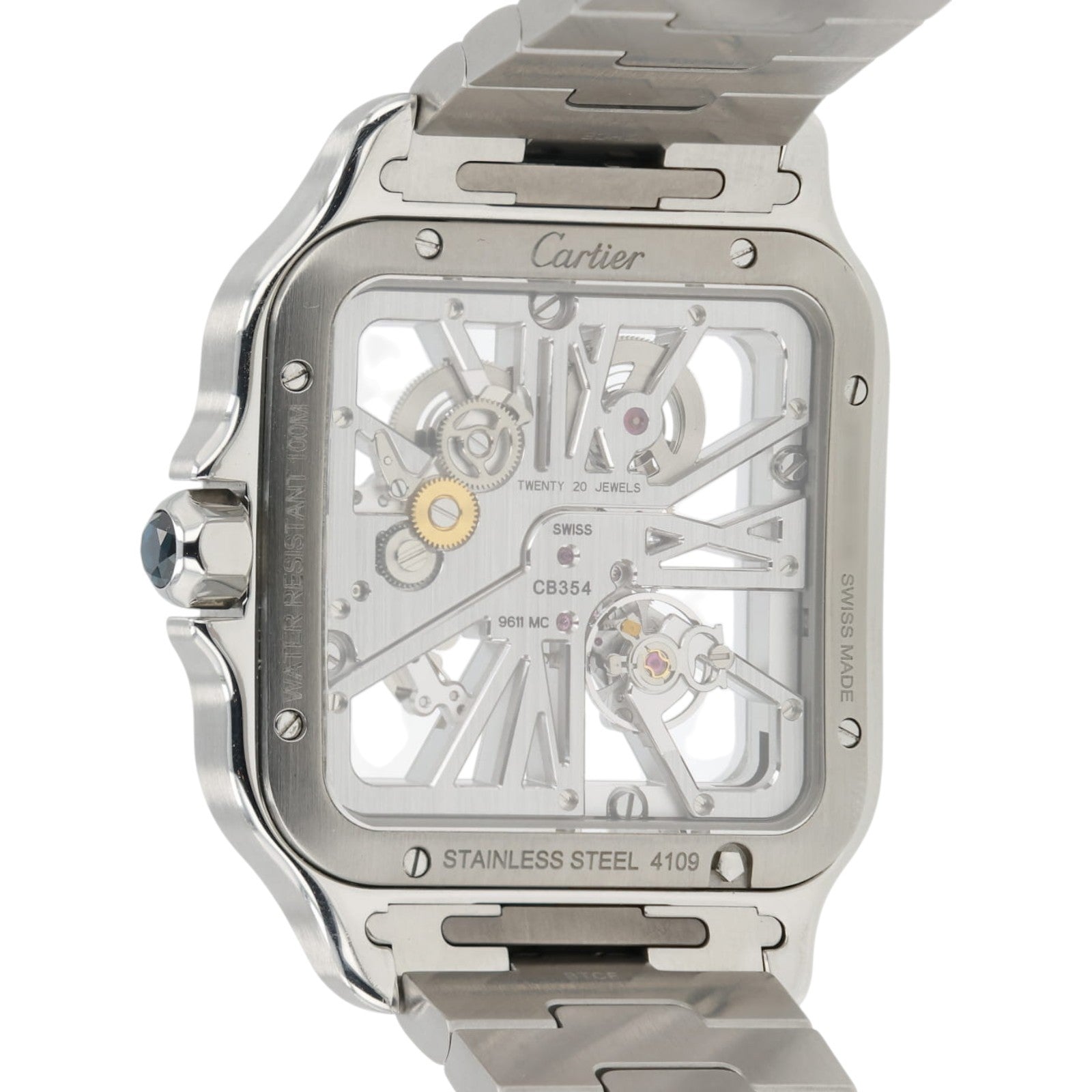 Cartier Santos Skeleton Dial Stainless Steel 39.8mm Manual Wind Mens WHSA0015