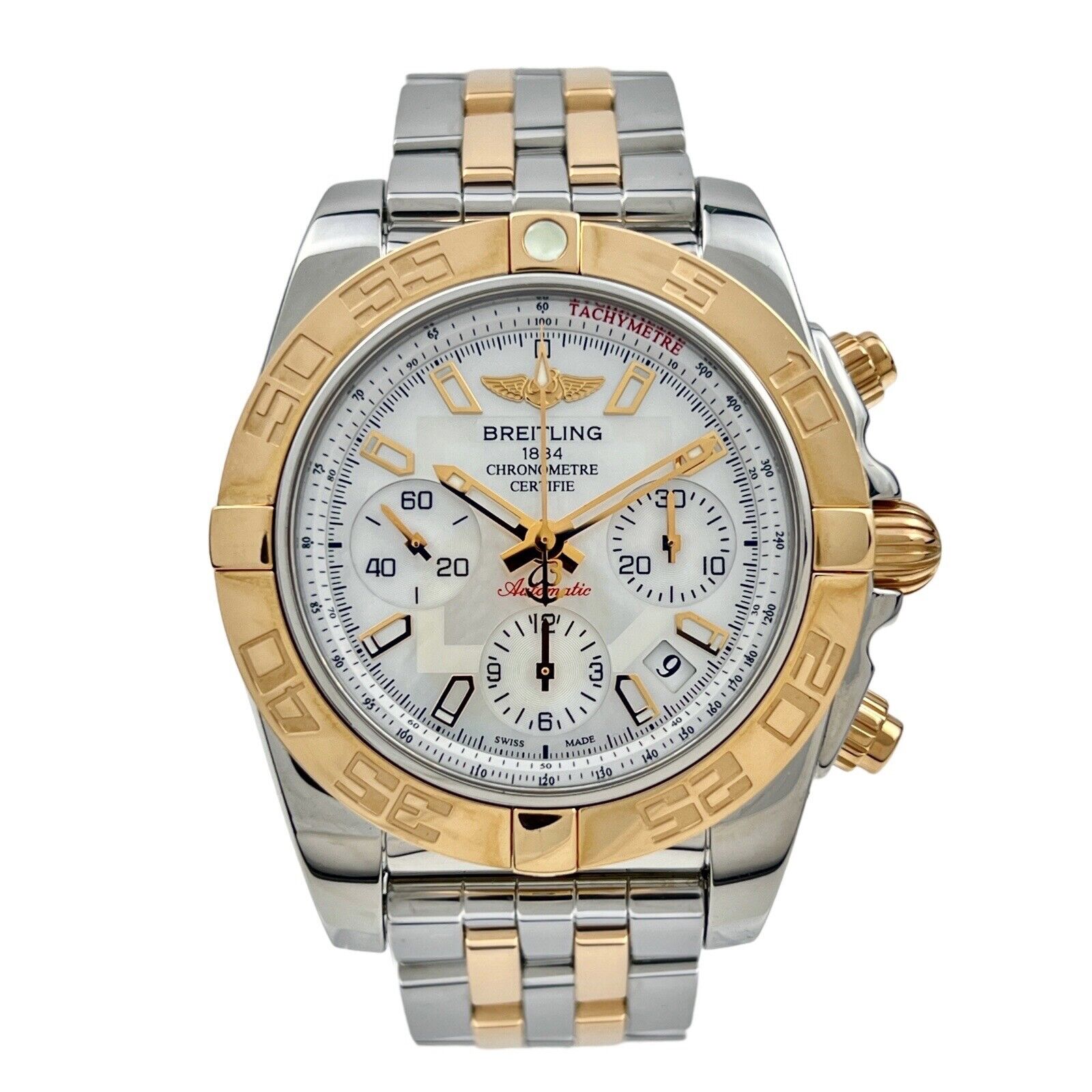 Breitling Men's Watch CB0140 Swiss Automatic Mother of Pearl 18k Rose Gold Steel