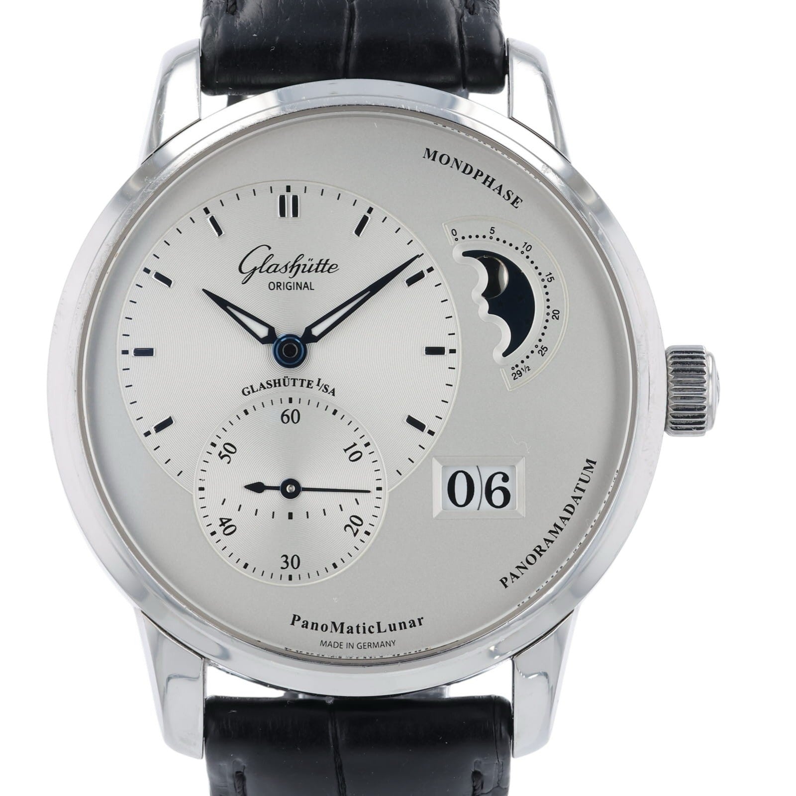 Glashutte Original PanoMaticLunar Steel Silver Dial 40mm Automatic Mens Watch