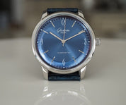 Glashutte Original Senator Sixties Steel Blue Dial Mens Watch - Box & Papers