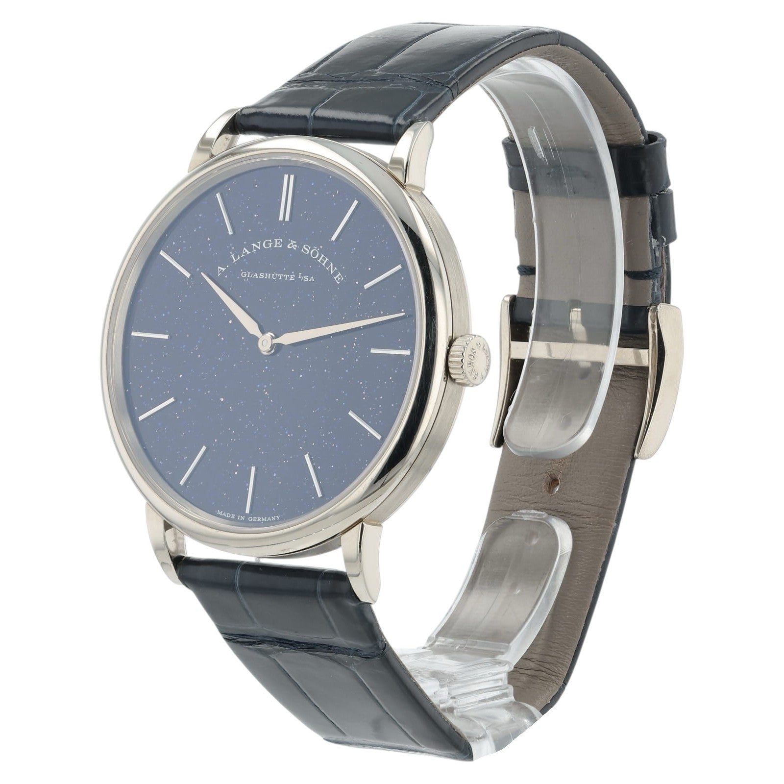A. Lange & Sohne Saxonia Blue Dial 18k White Gold 39mm Manual Wind Men’s 205.086