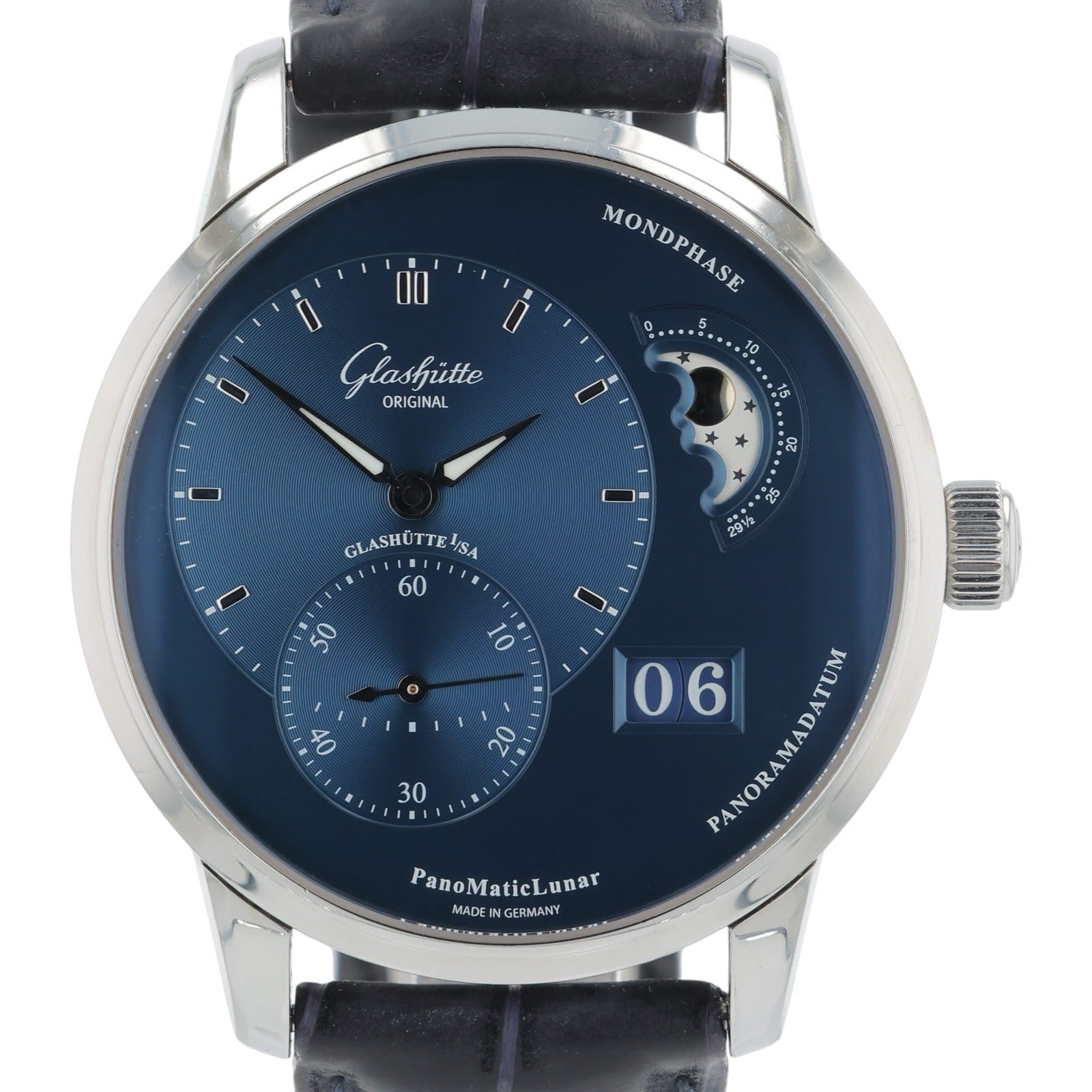 Glashutte Original Panomaticlunar Steel Blue Dial 40mm Watch 1-90-02-46-32-01