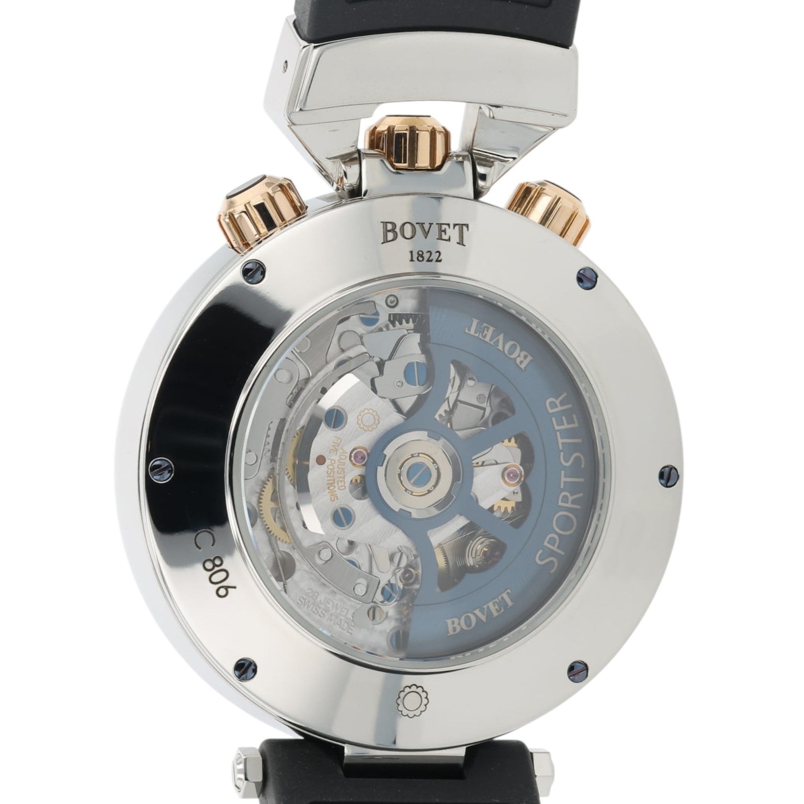NEW 2025 Bovet Sportster Steel & Gold Black Carbon Dial 46mm Mens Watch SP0446