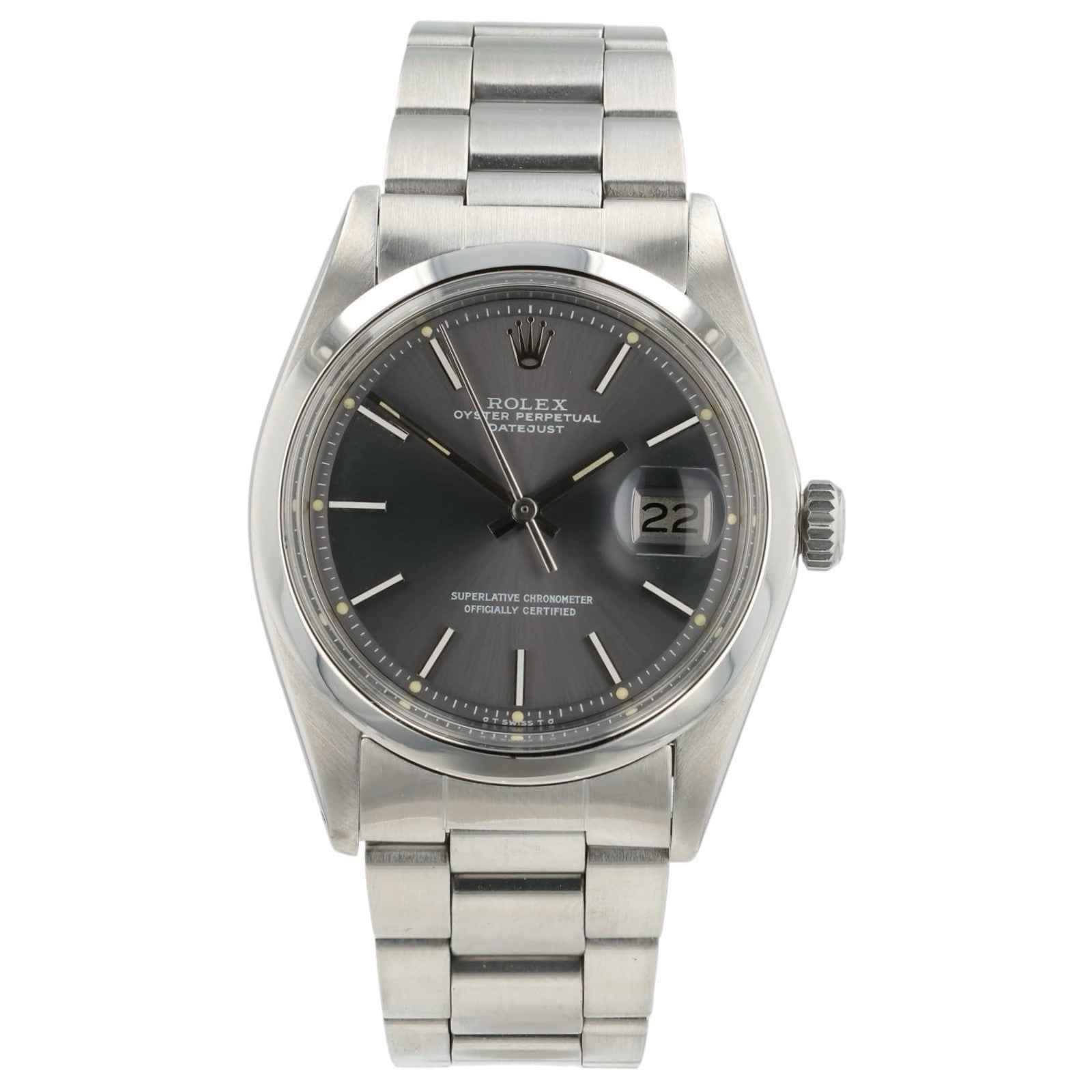 Rolex Datejust Gray Dial Stainless Steel 36mm Automatic Movement Mens Watch 1600