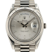 Rolex Day Date Silver Motif Dial 18k White Gold 40mm Auto Men's Watch 228239