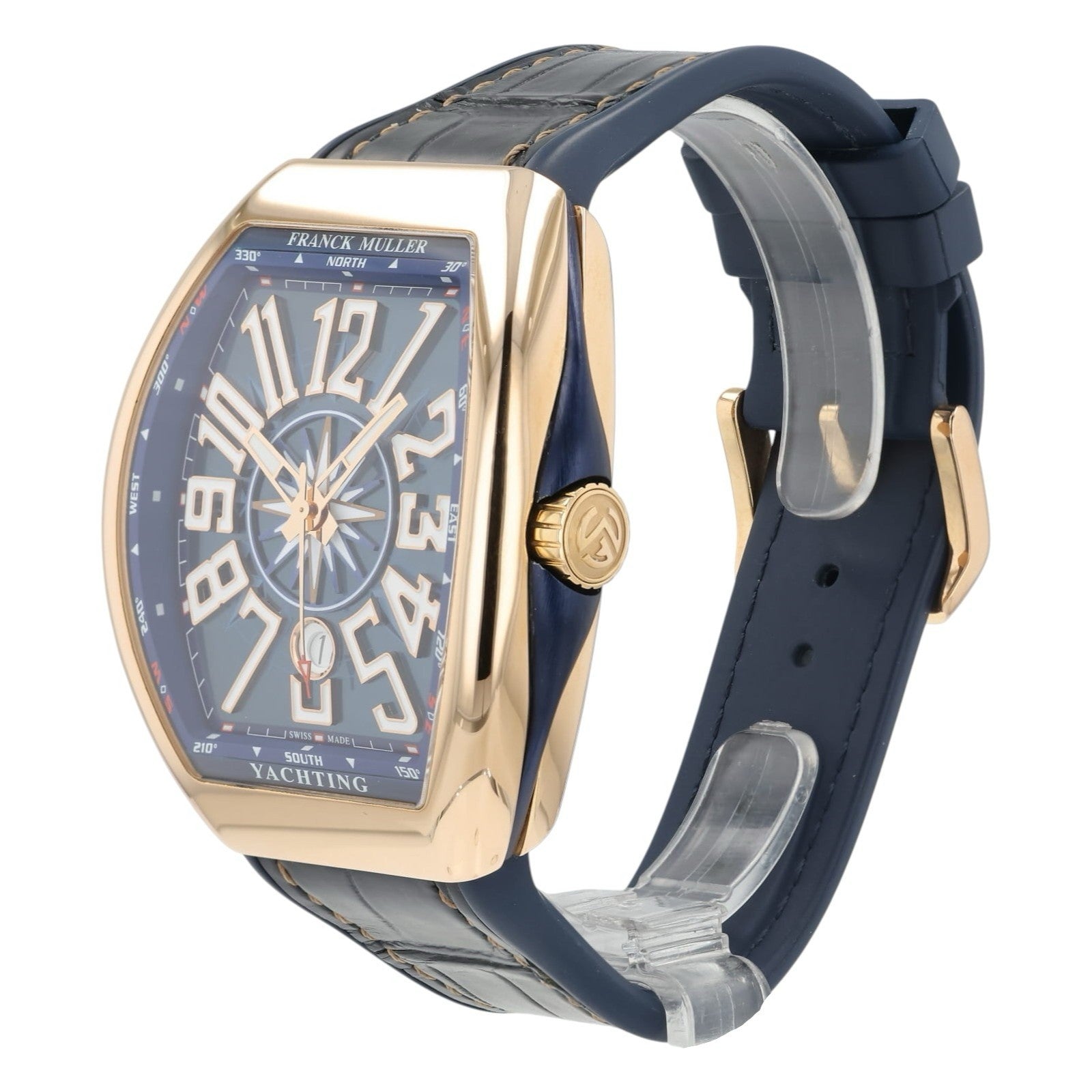 Franck Muller Yachting Blue Dial 18k Rose Gold 44mm Automatic Mens V45 SC DT