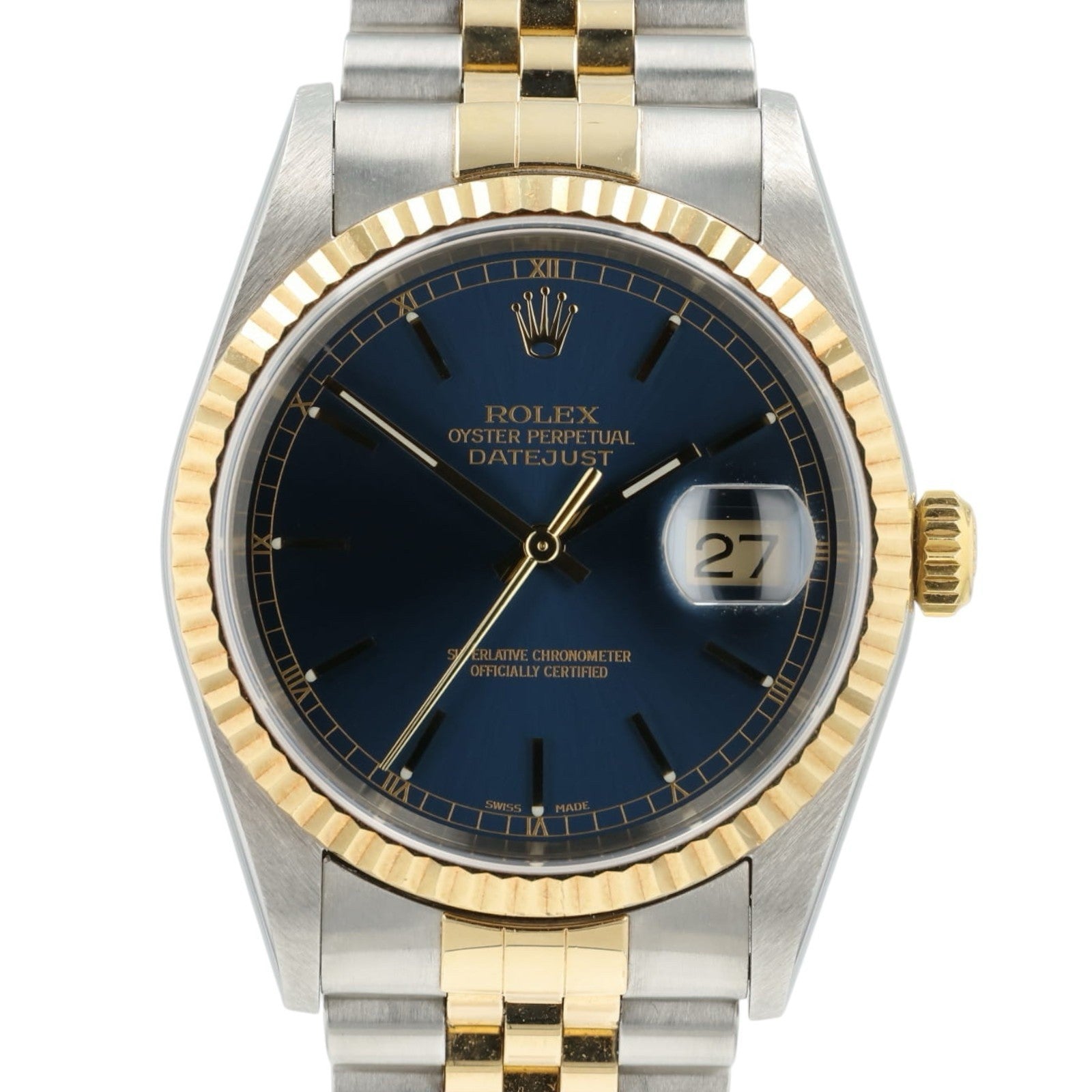 Rolex Datejust Blue Dial 18k Yellow Gold & Steel 36mm Automatic Mens Watch 16233