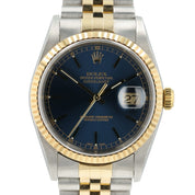 Rolex Datejust Blue Dial 18k Yellow Gold & Steel 36mm Automatic Mens Watch 16233