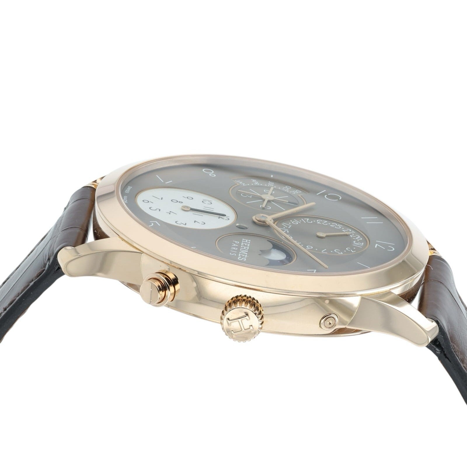 NEW Hermes Quantieme 18k Rose Gold Brown Dial 39.5mm Automatic Watch 408038WW00
