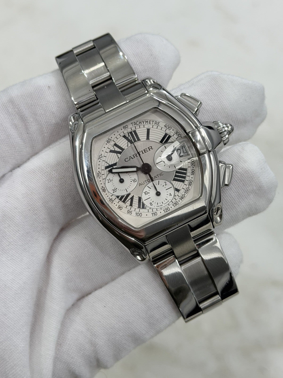 Cartier Roadster Chronograph Silver Dial Steel 43mm Auto Men’s Watch W62006X6