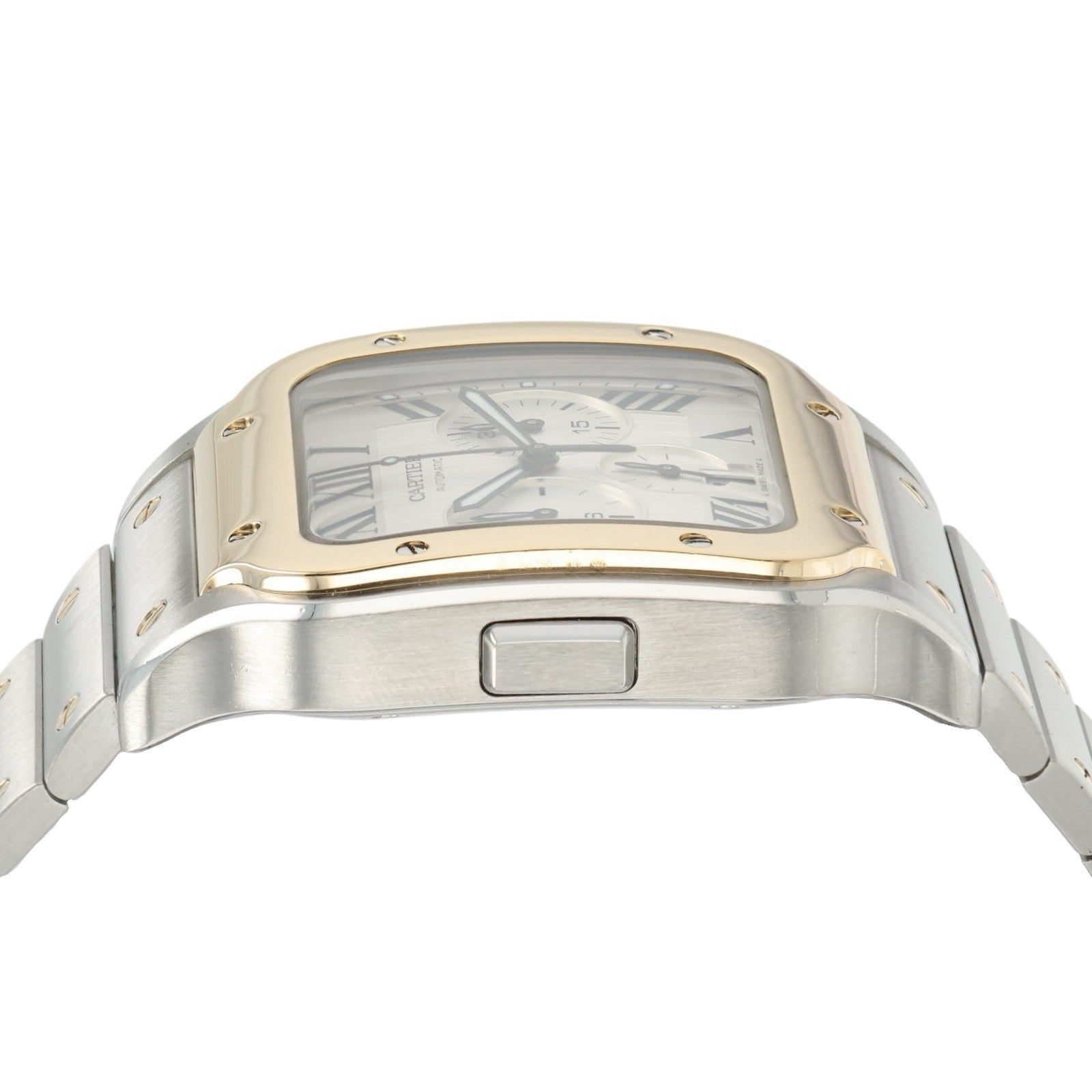 Cartier Santos Chronograph Silver Dial Gold & Steel 43mm Automatic Mens W2SA0008