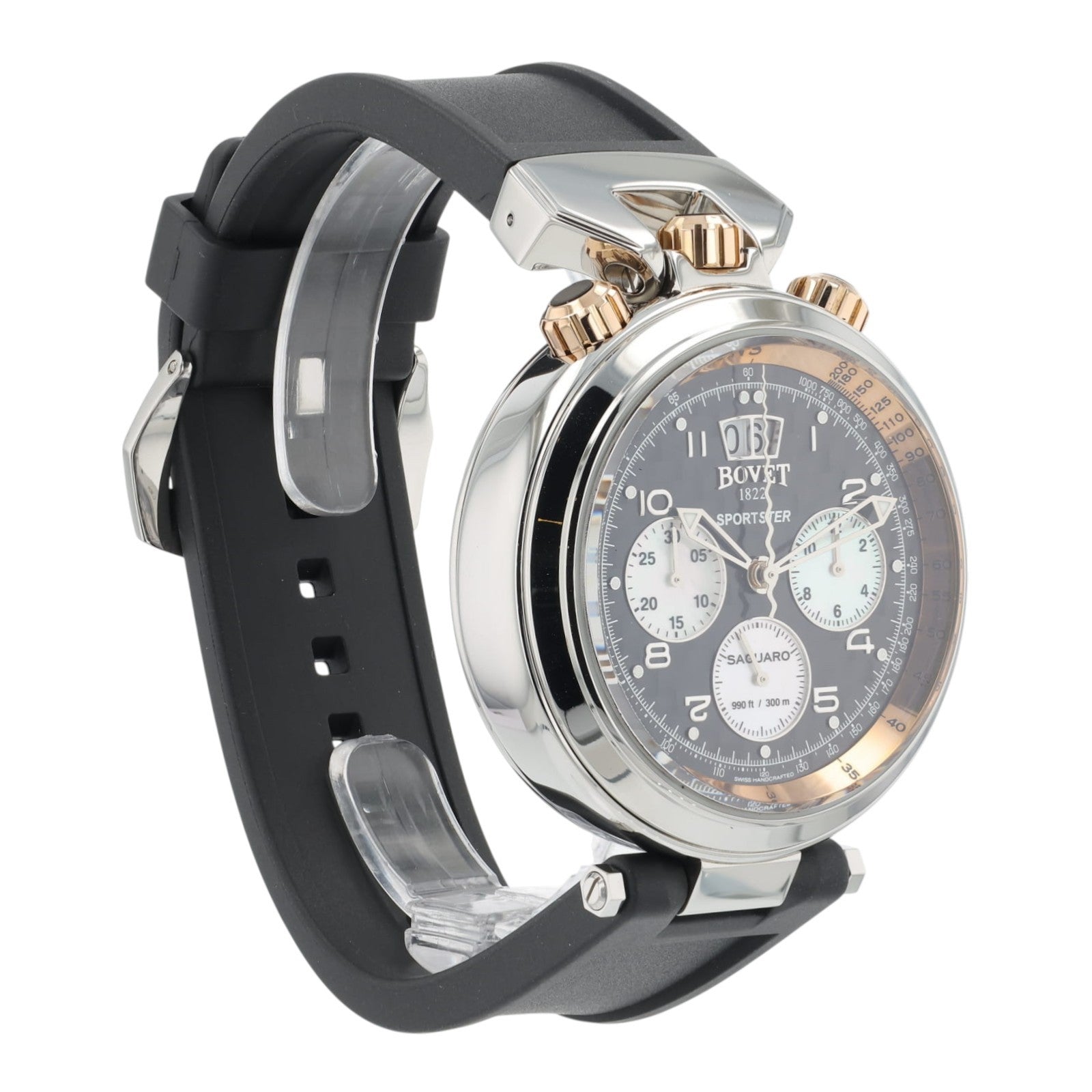 NEW 2025 Bovet Sportster Steel & Gold Black Carbon Dial 46mm Mens Watch SP0446