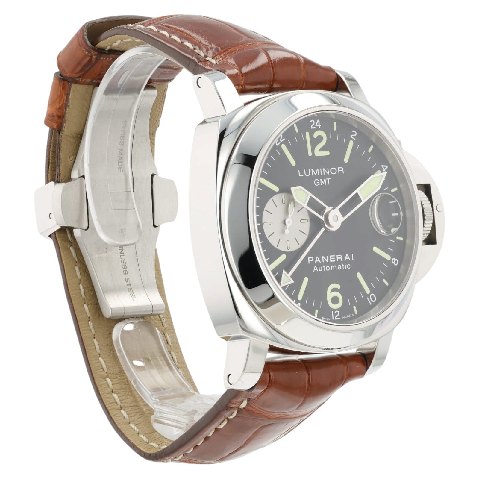 Panerai Luminor GMT Black Dial Steel 44mm Automatic Date Mens Watch PAM00088