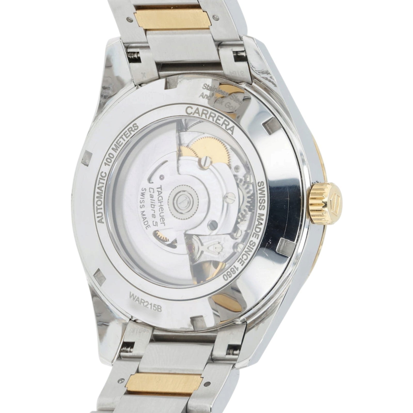 Tag Heuer Two-Tone Carrera Calibre 5 Silver Dial Steel & Gold 39mm Watch WAR215B