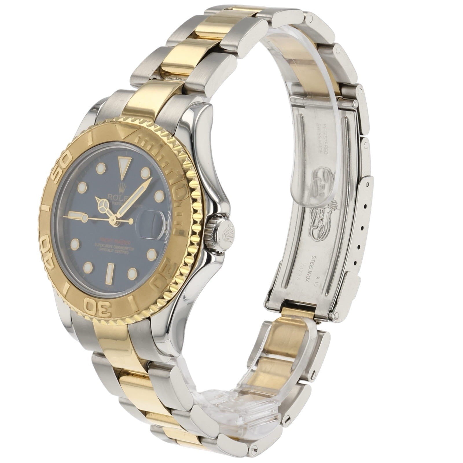 Rolex Yacht-Master Gold & Steel Blue Dial 35mm Automatic Unisex Watch 168623