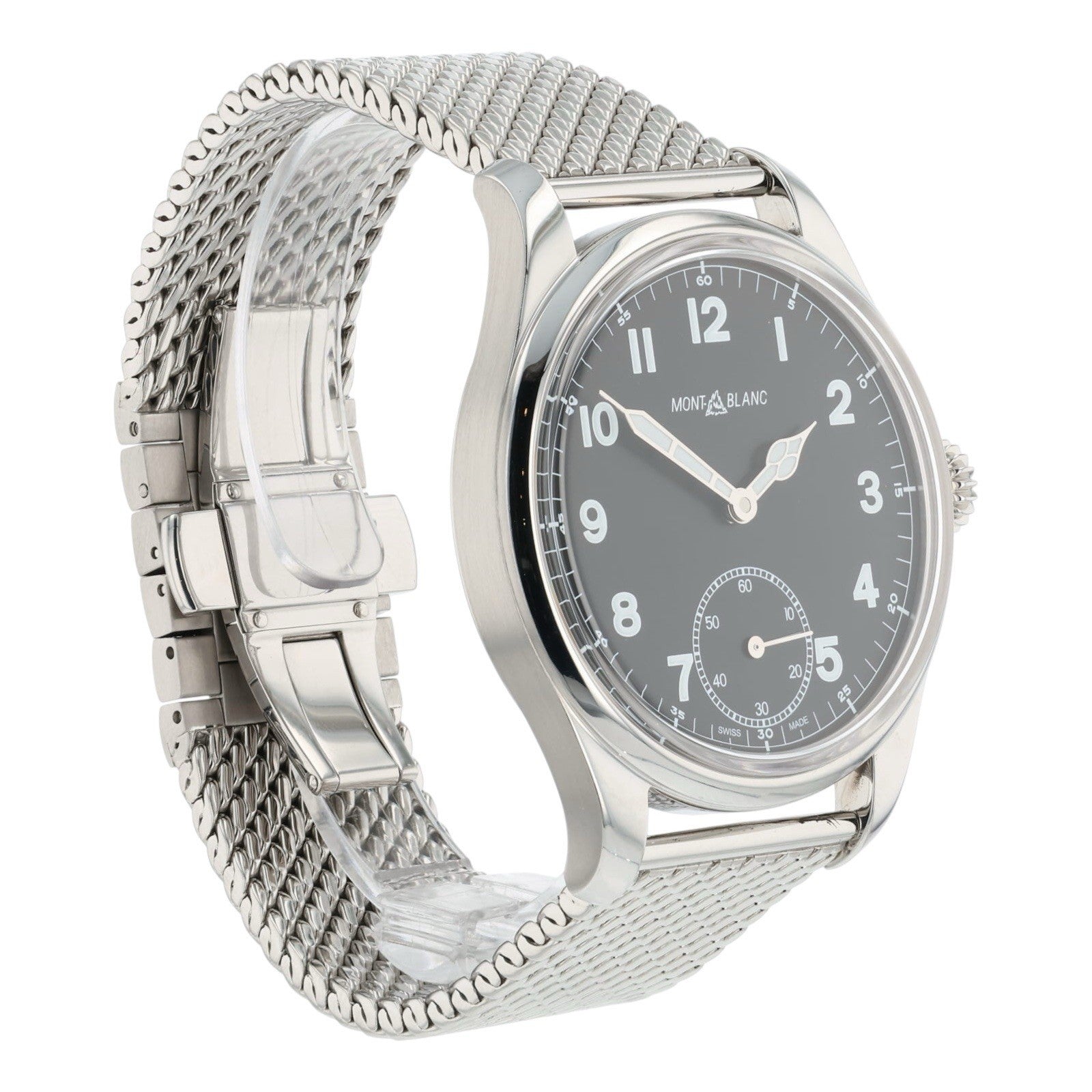 Montblanc 1858 44mm Mens Watch Stainless Steel Black Dial Manual Watch 115074