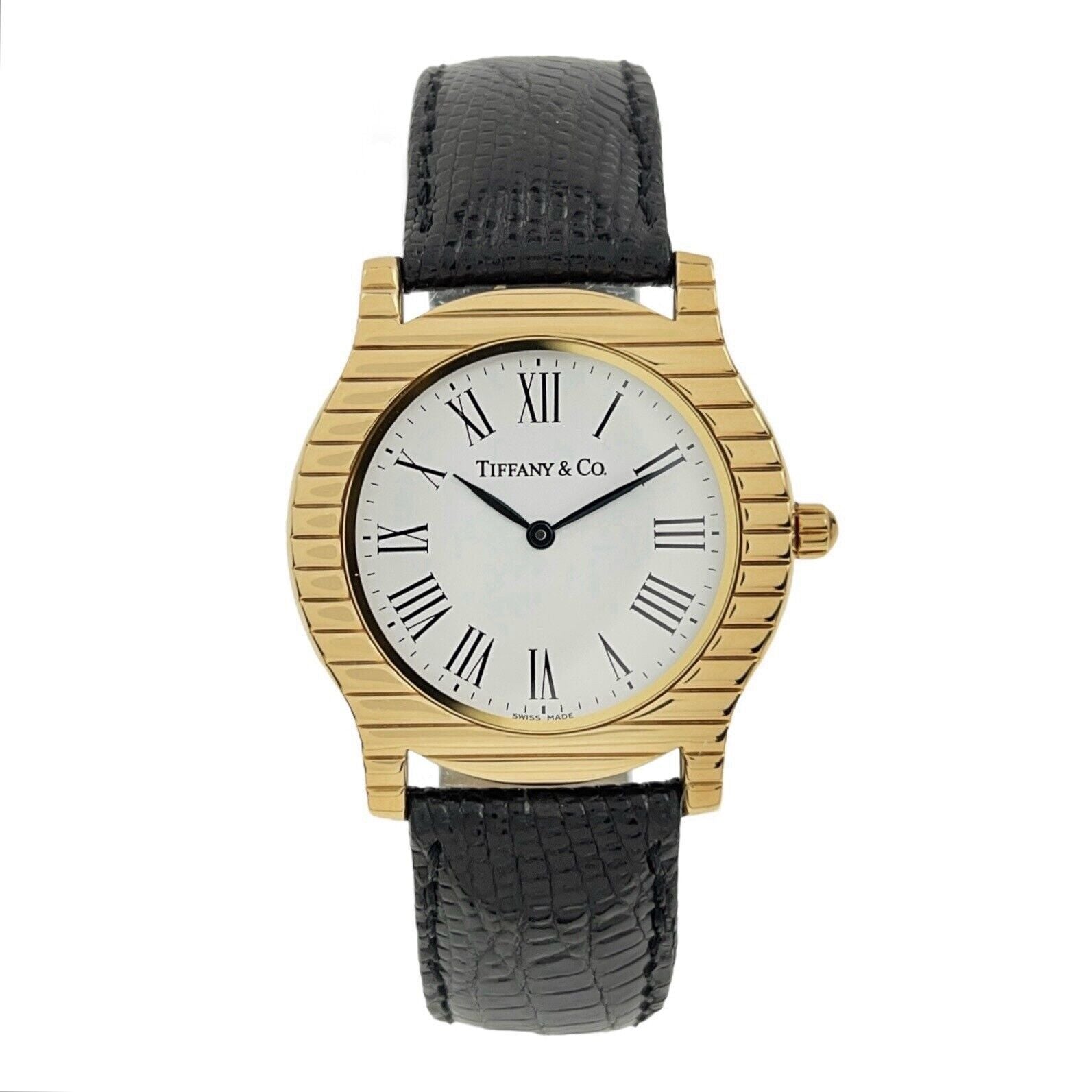 Tiffany & Co 18k Yellow Gold 34mm Quartz Black Leather Men’s Watch