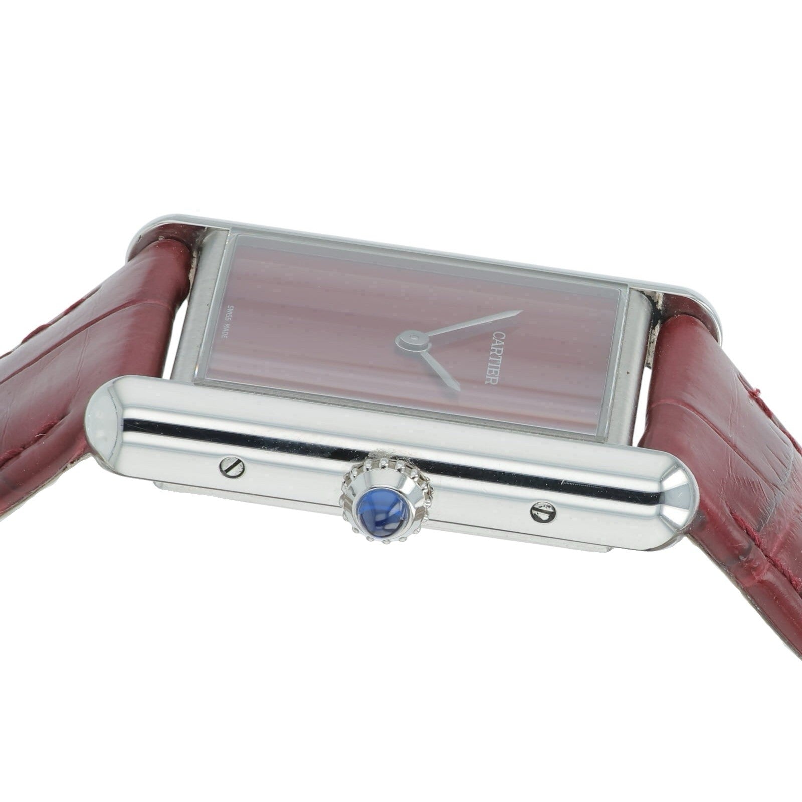 Cartier Tank Stainless Steel Red Dial 25mm Quartz Men's Watch WSTA0054