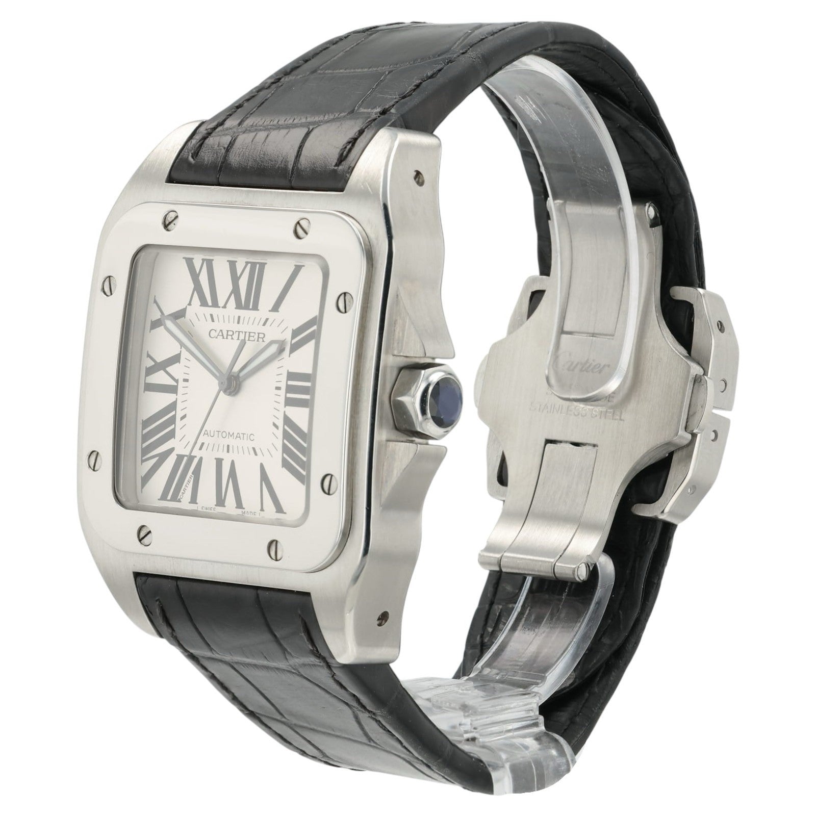 Cartier Santos Silver Dial Stainless Steel 38mm Automatic Men's Watch W20073X8