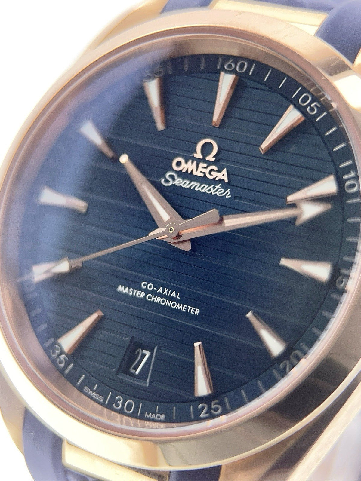 Omega Seamaster 18k Rose Gold Blue Dial 41mm Automatic Watch 220.52.41.21.001