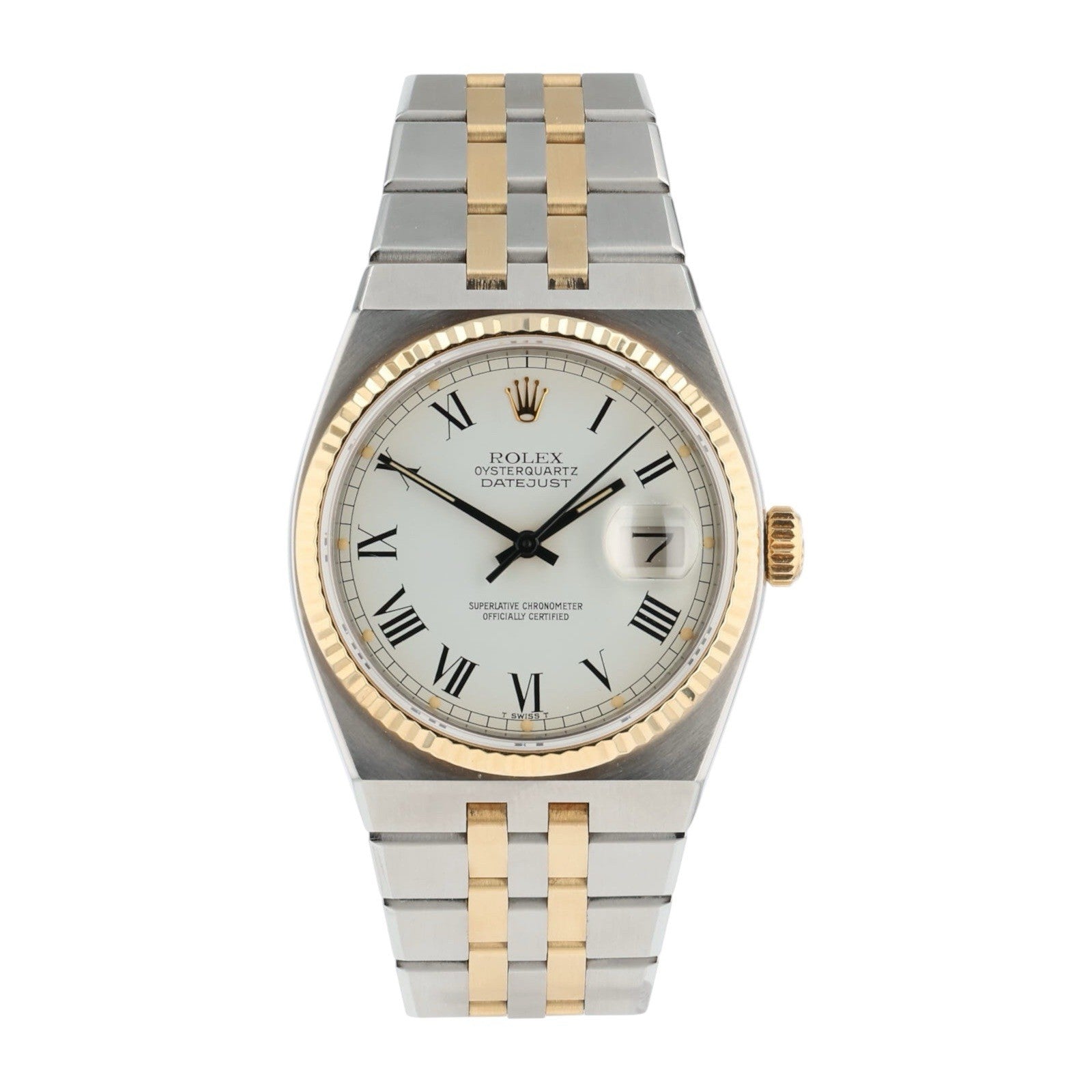 Rolex Datejust OysterQuartz Gold & Steel White Dial 36mm Quartz Mens Watch 17013