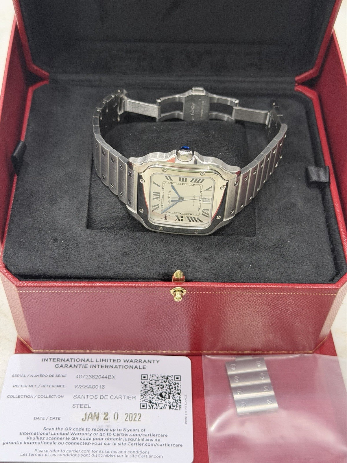 2022 Cartier Santos Large Steel Silver Dial 39mm Automatic Men's Watch WSSA0018