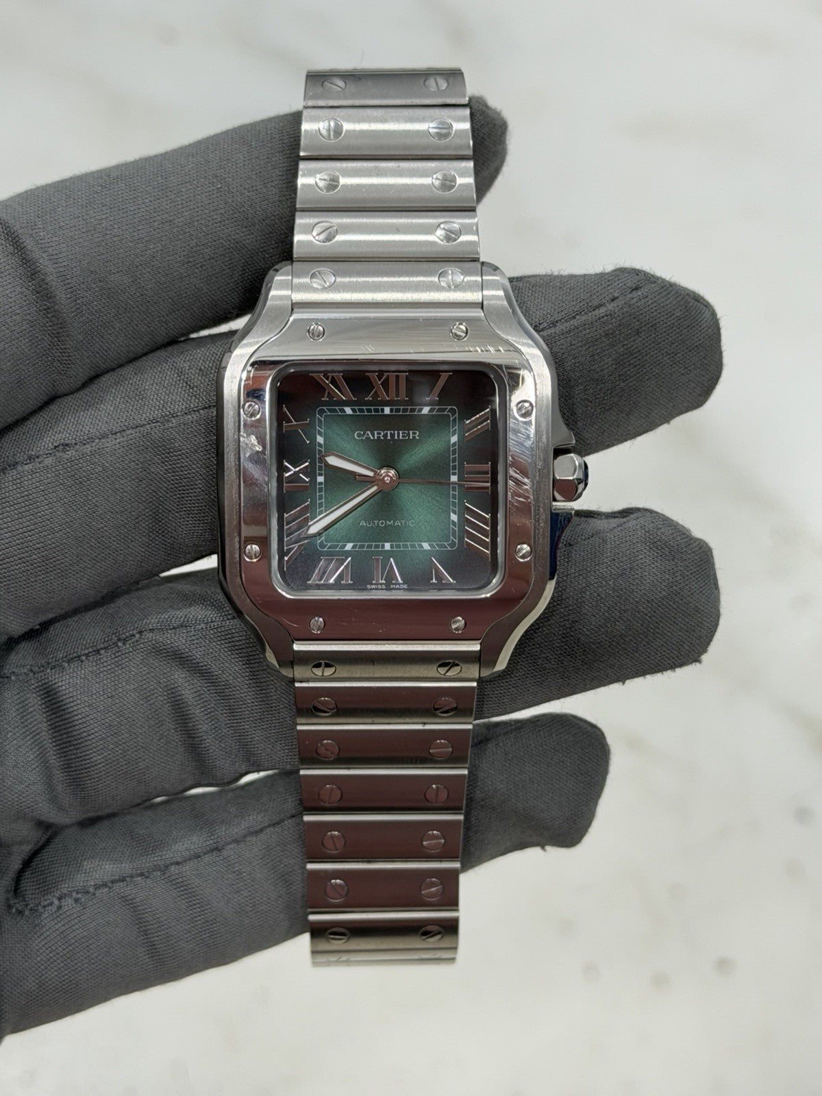 Cartier Santos Stainless Steel Green Dial 35mm Automatic Men’s Watch WSSA0061
