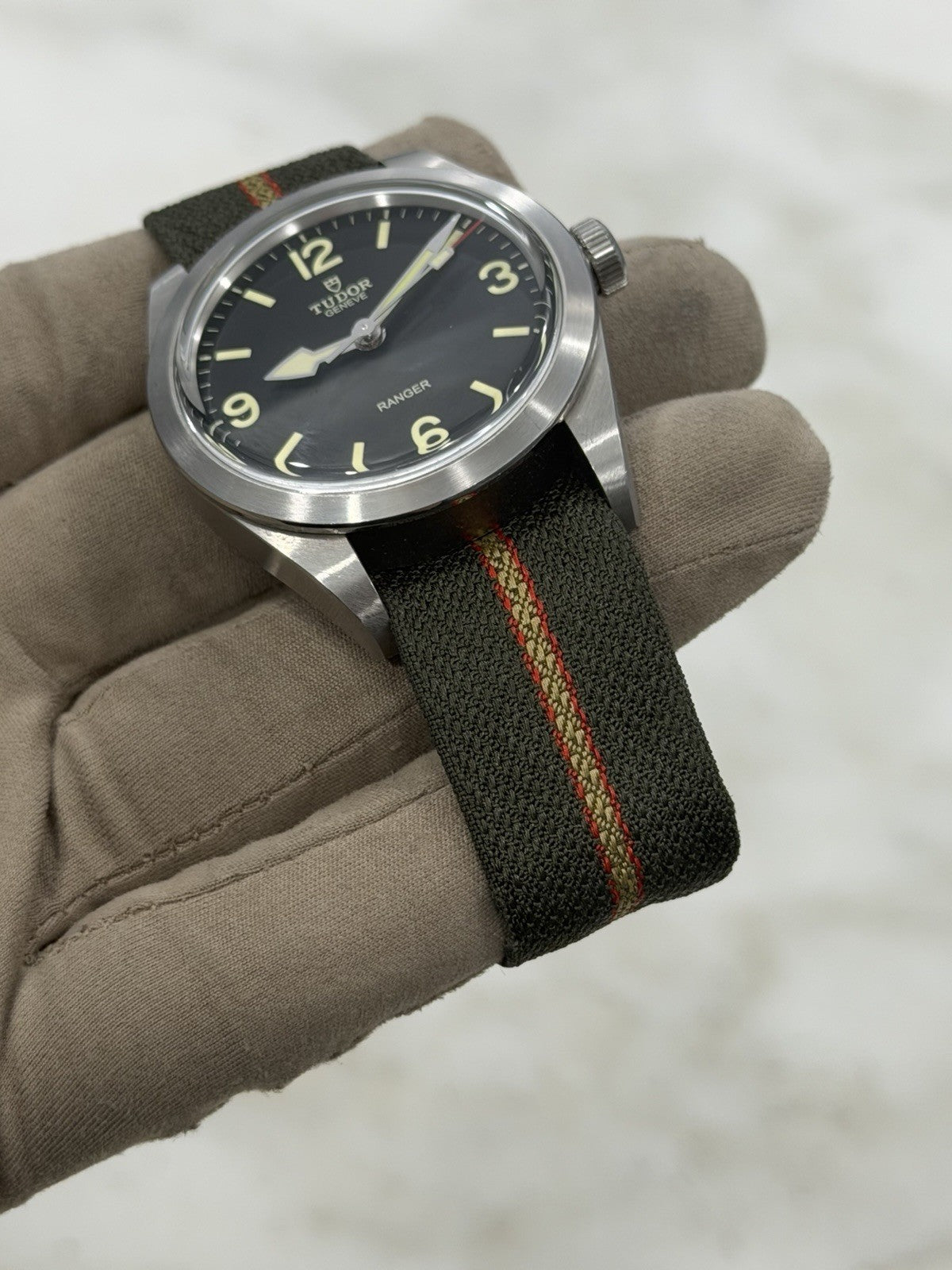 Tudor Ranger Stainless Steel Black Dial Fabric Strap Mens Watch 79950